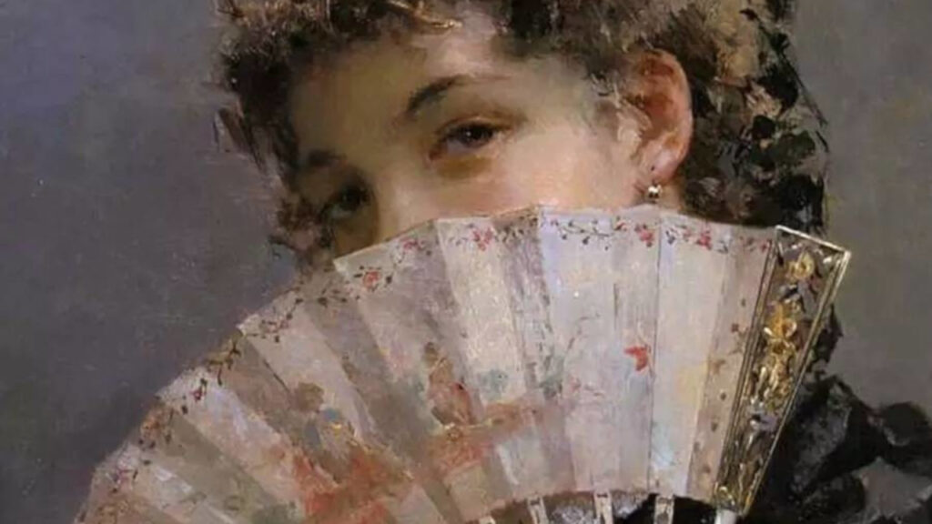 Representação de uma dama segurando um leque